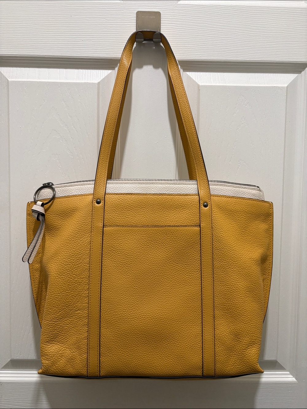 Coach Pebbled Leather Tote in Mustard Yellow with Cream Trim - Picture 2 of 3